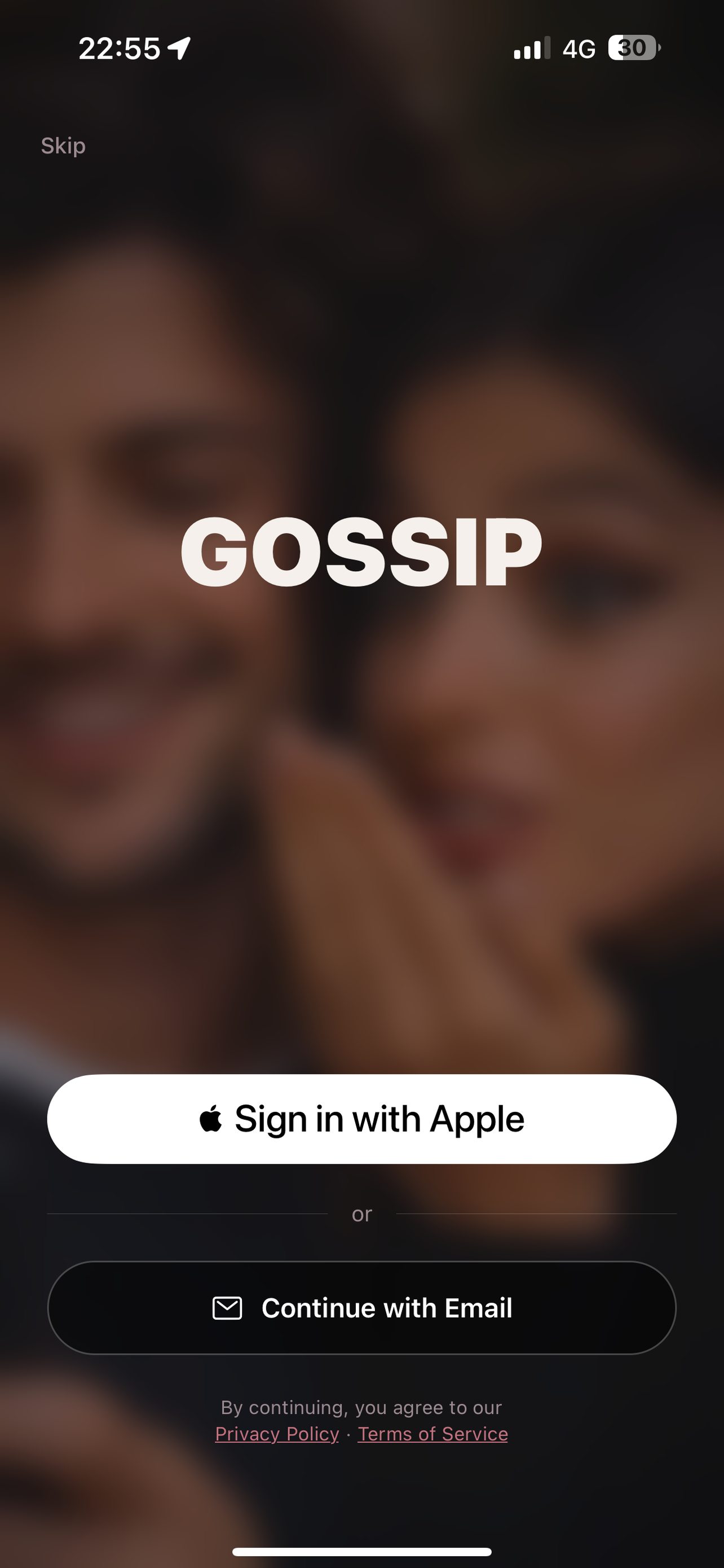 GOSSIP sign-in screen