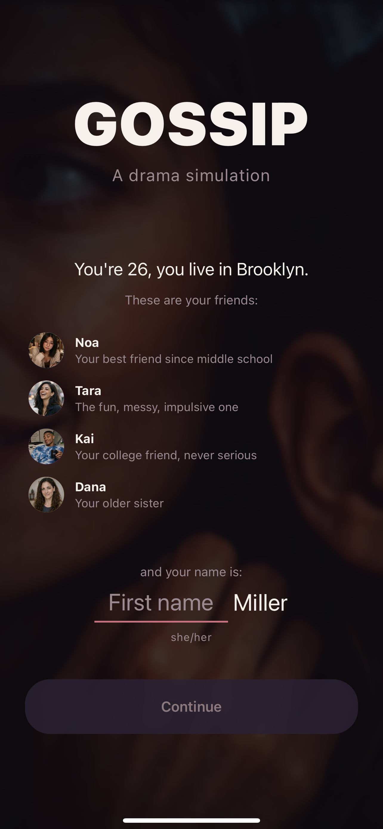 GOSSIP friend-group setup screen